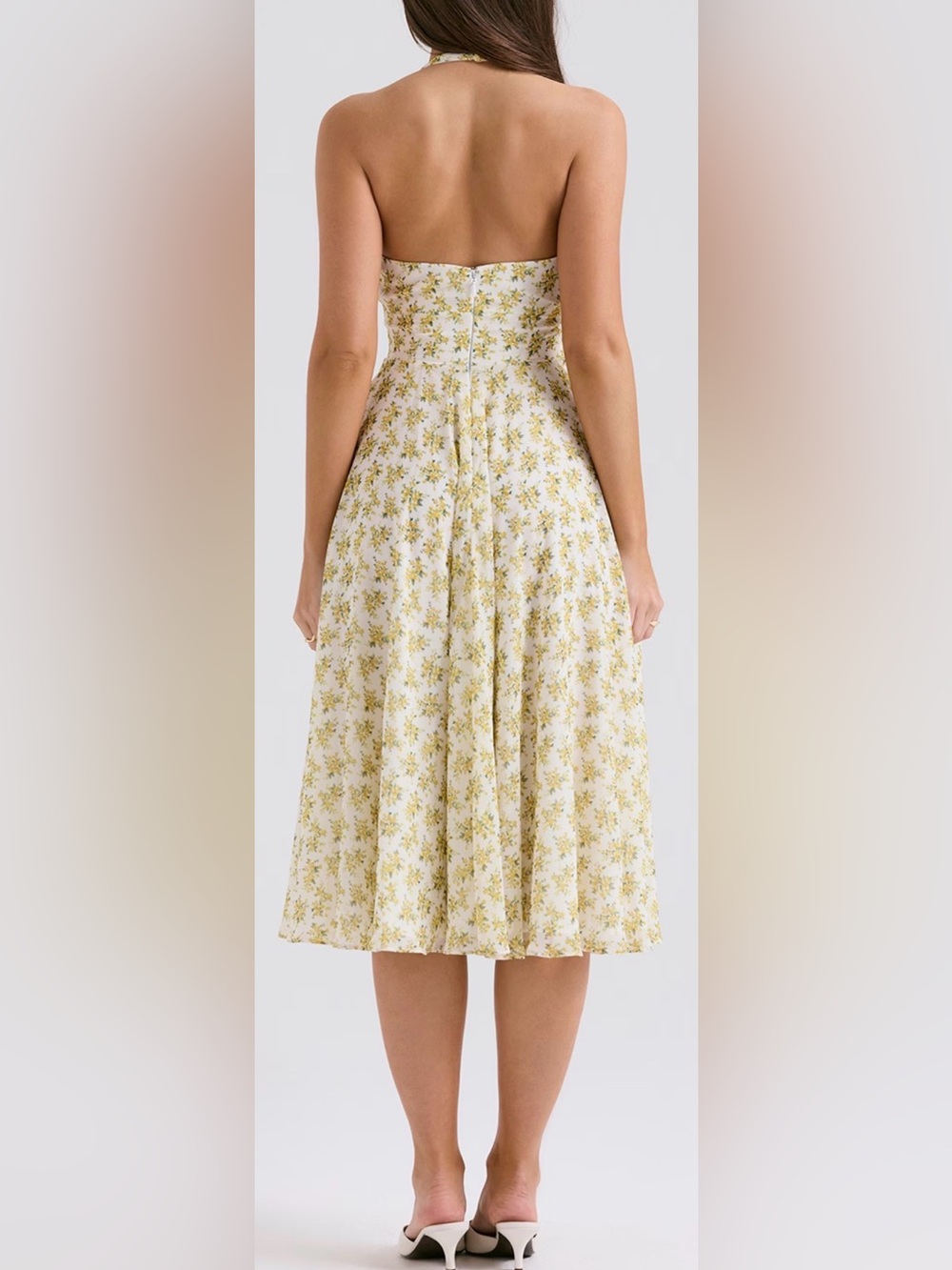 NEW HOUSE OF CB SOLADA Ivory Vintage Floral Print Georgette Halter Sz XL L+ - Picture 5 of 12